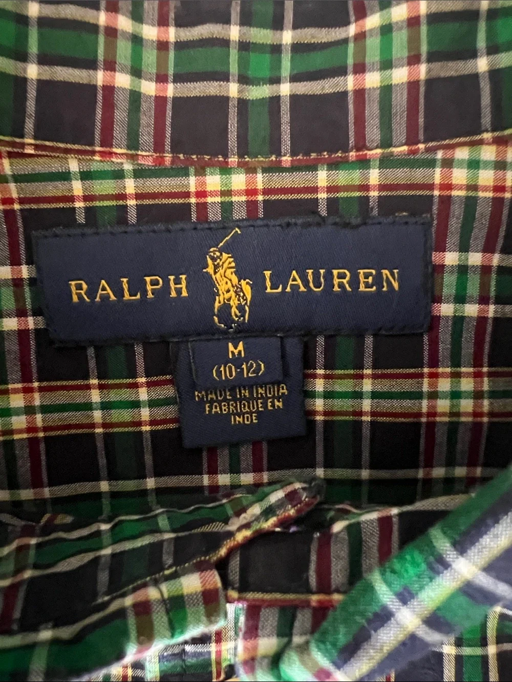 Ralph Lauren Navy and Green Plaid Button-Down Shirt Size:M (10-12)